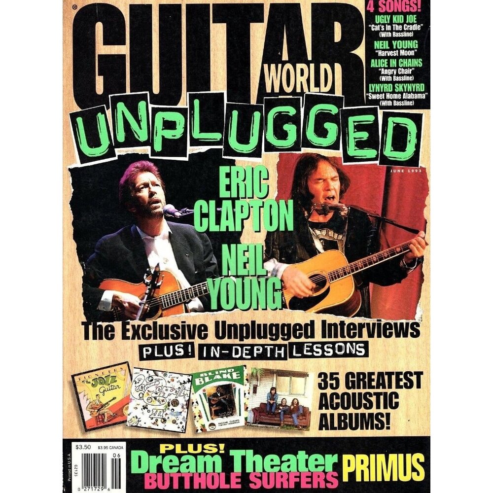 Guitar World Magazine June 1993 Unplugged Eric Clapton, Neil Young